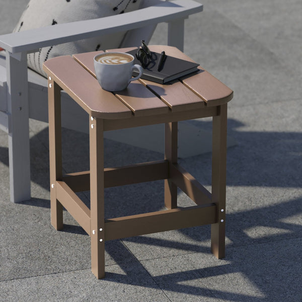 English Elm Charlestown All-Weather Poly Resin Side Table - Durable Adirondack Design for Indoor & Outdoor Use Natural Cedar JJ-T14001-BR-GG