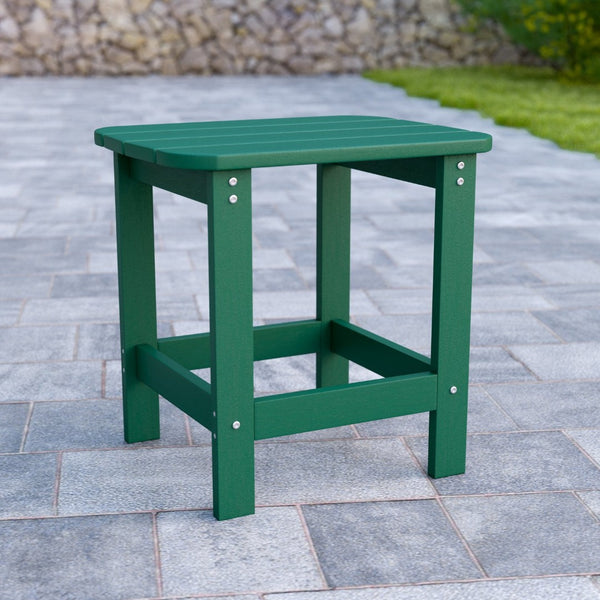 English Elm Charlestown All-Weather Poly Resin Side Table - Durable Adirondack Design for Indoor & Outdoor Use Green JJ-T14001-GRN-GG