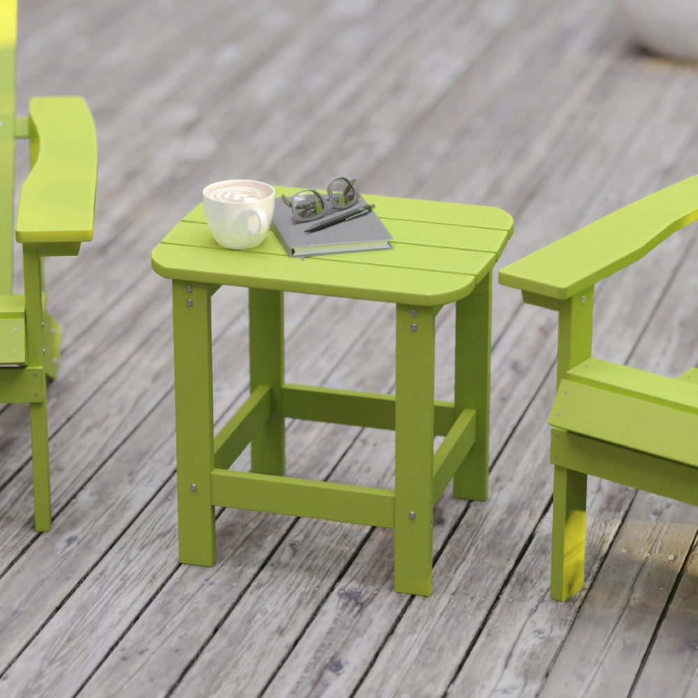 English Elm Charlestown All-Weather Poly Resin Side Table - Durable Adirondack Design for Indoor & Outdoor Use Lime JJ-T14001-LM-GG