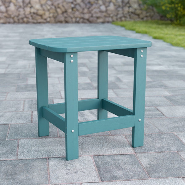 English Elm Charlestown All-Weather Poly Resin Side Table - Durable Adirondack Design for Indoor & Outdoor Use Sea Foam JJ-T14001-SFM-GG