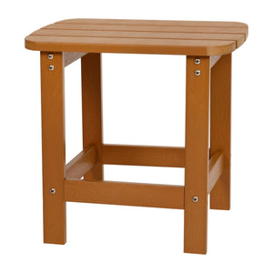 English Elm Charlestown All-Weather Poly Resin Side Table - Durable Adirondack Design for Indoor & Outdoor Use Teak JJ-T14001-TEAK-GG