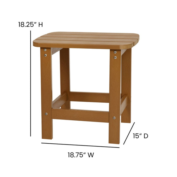 English Elm Charlestown All-Weather Poly Resin Side Table - Durable Adirondack Design for Indoor & Outdoor Use Teak JJ-T14001-TEAK-GG