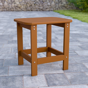 English Elm Charlestown All-Weather Poly Resin Side Table - Durable Adirondack Design for Indoor & Outdoor Use Teak JJ-T14001-TEAK-GG