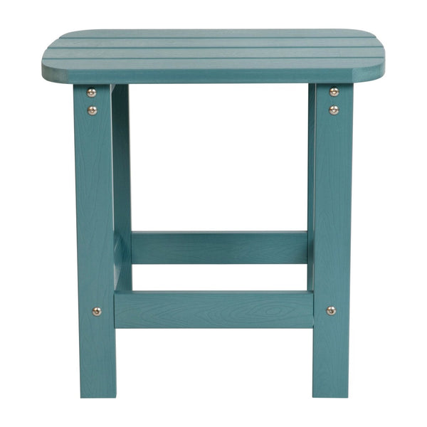 English Elm Charlestown All-Weather Poly Resin Side Table - Durable Adirondack Design for Indoor & Outdoor Use Teal JJ-T14001-TL-GG