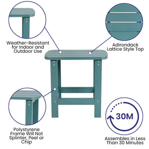 English Elm Charlestown All-Weather Poly Resin Side Table - Durable Adirondack Design for Indoor & Outdoor Use Teal JJ-T14001-TL-GG