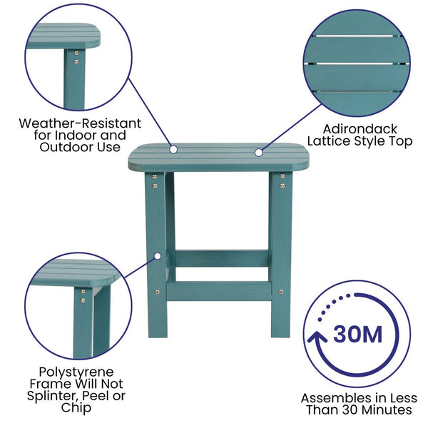 English Elm Charlestown All-Weather Poly Resin Side Table - Durable Adirondack Design for Indoor & Outdoor Use Teal JJ-T14001-TL-GG