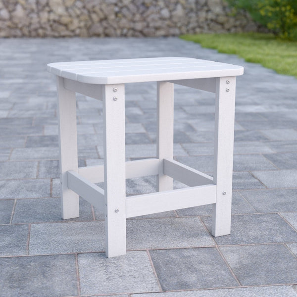 English Elm Charlestown All-Weather Poly Resin Side Table - Durable Adirondack Design for Indoor & Outdoor Use White JJ-T14001-WH-GG