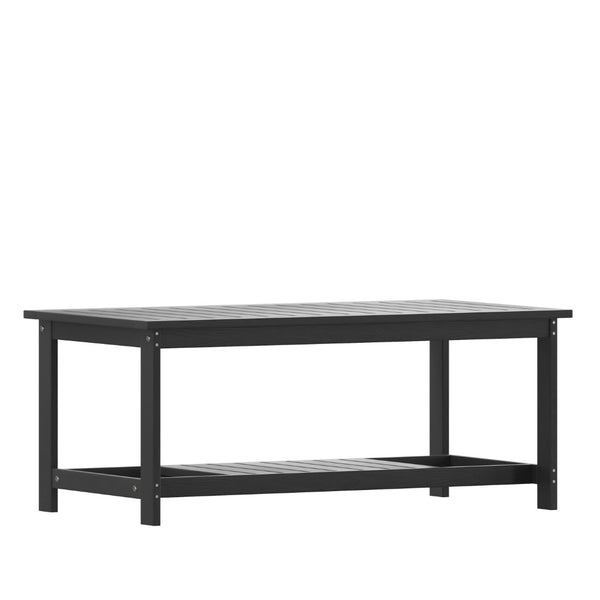 English Elm Charlestown All-Weather Commercial-Grade Two-Tier Adirondack Coffee Table for Outdoor Living Spaces Black JJ-T14022-BK-GG