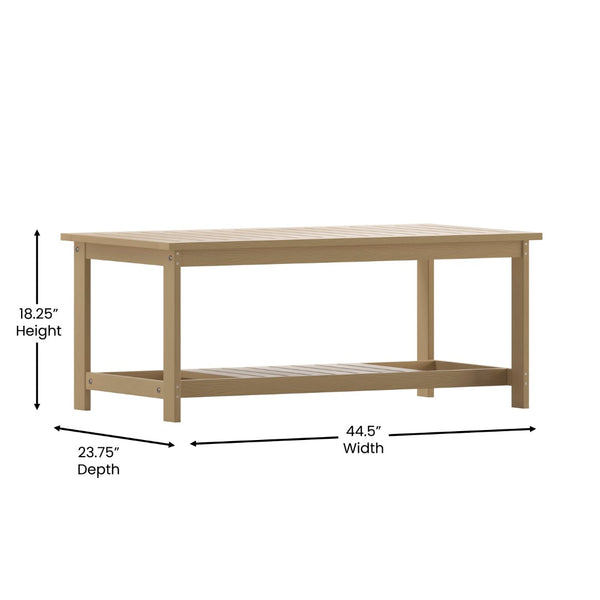 English Elm Charlestown All-Weather Commercial-Grade Two-Tier Adirondack Coffee Table for Outdoor Living Spaces Natural Cedar JJ-T14022-BR-GG