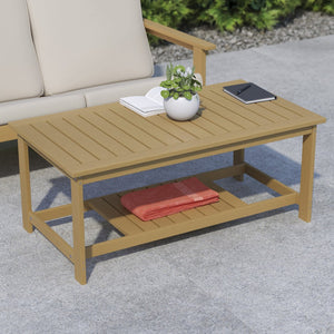 English Elm Charlestown All-Weather Commercial-Grade Two-Tier Adirondack Coffee Table for Outdoor Living Spaces Natural Cedar JJ-T14022-BR-GG