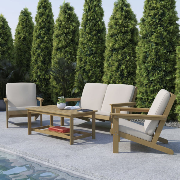 English Elm Charlestown All-Weather Commercial-Grade Two-Tier Adirondack Coffee Table for Outdoor Living Spaces Natural Cedar JJ-T14022-BR-GG