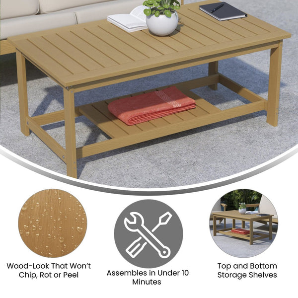 English Elm Charlestown All-Weather Commercial-Grade Two-Tier Adirondack Coffee Table for Outdoor Living Spaces Natural Cedar JJ-T14022-BR-GG