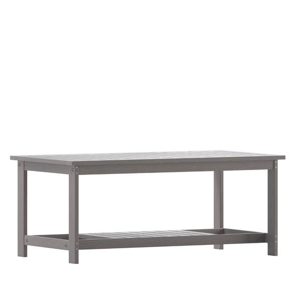 English Elm Charlestown All-Weather Commercial-Grade Two-Tier Adirondack Coffee Table for Outdoor Living Spaces Gray JJ-T14022-GY-GG