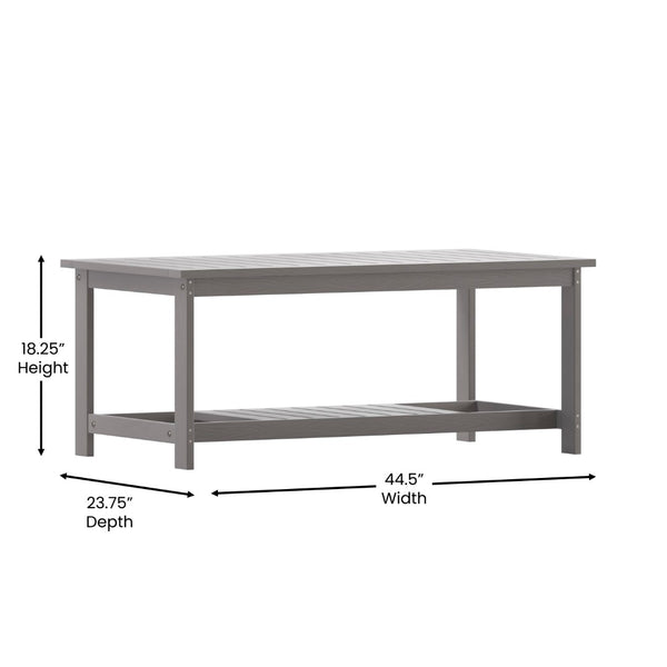 English Elm Charlestown All-Weather Commercial-Grade Two-Tier Adirondack Coffee Table for Outdoor Living Spaces Gray JJ-T14022-GY-GG