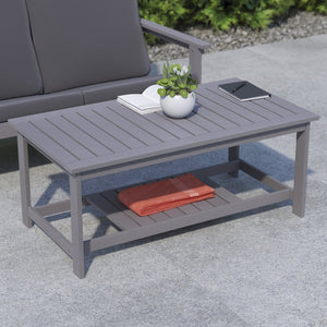 English Elm Charlestown All-Weather Commercial-Grade Two-Tier Adirondack Coffee Table for Outdoor Living Spaces Gray JJ-T14022-GY-GG
