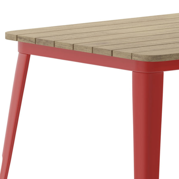 English Elm Declan Commercial Indoor/Outdoor Dining Table with Umbrella Hole - Durable, Stylish, Easy Care Design Brown Top/Red Frame 30" x 60" JJ-T146120-BRRD-GG