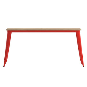 English Elm Declan Commercial Indoor/Outdoor Dining Table with Umbrella Hole - Durable, Stylish, Easy Care Design Brown Top/Red Frame 30" x 60" JJ-T146120-BRRD-GG