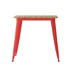 English Elm Declan Commercial Indoor/Outdoor Dining Table with Umbrella Hole - Durable, Stylish, Easy Care Design Brown Top/Red Frame 30" x 60" JJ-T146120-BRRD-GG