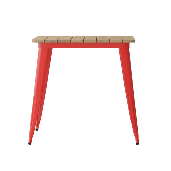 English Elm Declan Commercial Indoor/Outdoor Dining Table with Umbrella Hole - Durable, Stylish, Easy Care Design Brown Top/Red Frame 30" x 60" JJ-T146120-BRRD-GG