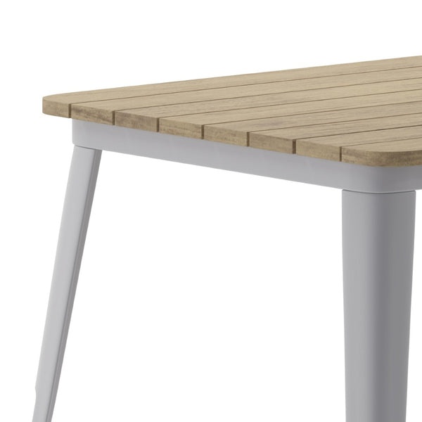 English Elm Declan Commercial Indoor/Outdoor Dining Table with Umbrella Hole - Durable, Stylish, Easy Care Design Brown Top/Silver Frame 30" x 60" JJ-T146120-BRSL-GG