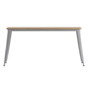 English Elm Declan Commercial Indoor/Outdoor Dining Table with Umbrella Hole - Durable, Stylish, Easy Care Design Brown Top/Silver Frame 30" x 60" JJ-T146120-BRSL-GG