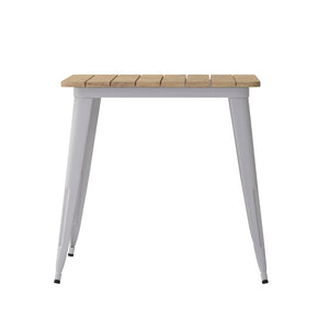 English Elm Declan Commercial Indoor/Outdoor Dining Table with Umbrella Hole - Durable, Stylish, Easy Care Design Brown Top/Silver Frame 30" x 60" JJ-T146120-BRSL-GG