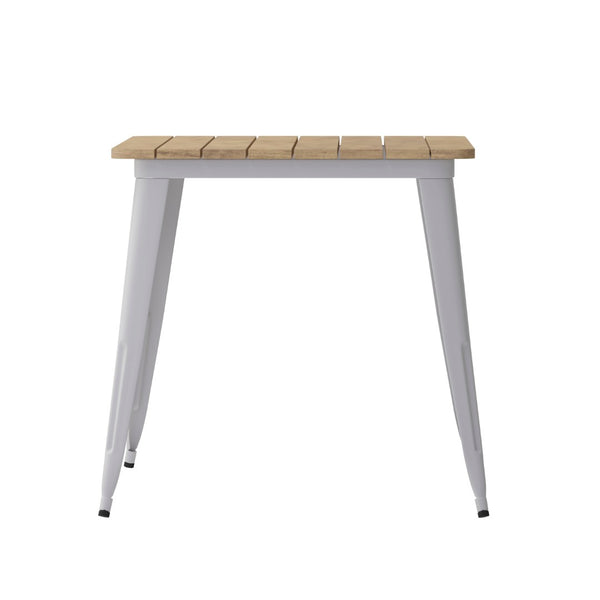 English Elm Declan Commercial Indoor/Outdoor Dining Table with Umbrella Hole - Durable, Stylish, Easy Care Design Brown Top/Silver Frame 30" x 60" JJ-T146120-BRSL-GG