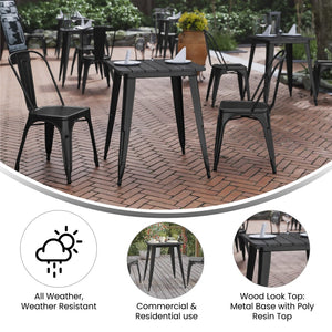 English Elm Declan Commercial-Grade Indoor/Outdoor Dining Table - Stylish, Durable, and Perfect for Small Spaces Black Top/Black Frame 23.75" Square JJ-T14619-60-BKBK-GG