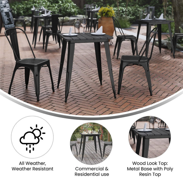English Elm Declan Commercial-Grade Indoor/Outdoor Dining Table - Stylish, Durable, and Perfect for Small Spaces Black Top/Black Frame 23.75" Square JJ-T14619-60-BKBK-GG