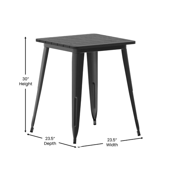 English Elm Declan Commercial-Grade Indoor/Outdoor Dining Table - Stylish, Durable, and Perfect for Small Spaces Black Top/Black Frame 23.75" Square JJ-T14619-60-BKBK-GG