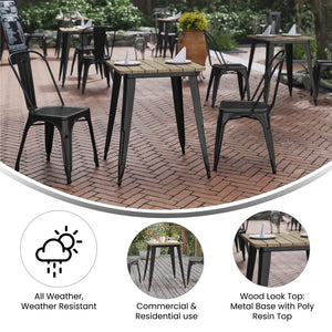 English Elm Declan Commercial-Grade Indoor/Outdoor Dining Table - Stylish, Durable, and Perfect for Small Spaces Brown Top/Black Frame 23.75" Square JJ-T14619-60-BRBK-GG
