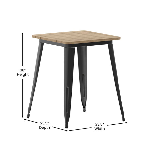 English Elm Declan Commercial-Grade Indoor/Outdoor Dining Table - Stylish, Durable, and Perfect for Small Spaces Brown Top/Black Frame 23.75" Square JJ-T14619-60-BRBK-GG
