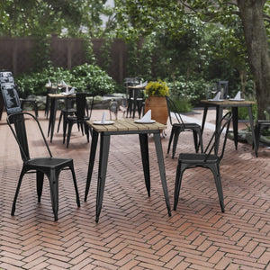 English Elm Declan Commercial-Grade Indoor/Outdoor Dining Table - Stylish, Durable, and Perfect for Small Spaces Brown Top/Black Frame 23.75" Square JJ-T14619-60-BRBK-GG