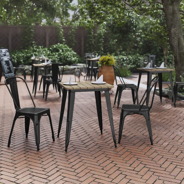 English Elm Declan Commercial-Grade Indoor/Outdoor Dining Table - Stylish, Durable, and Perfect for Small Spaces Brown Top/Black Frame 23.75" Square JJ-T14619-60-BRBK-GG