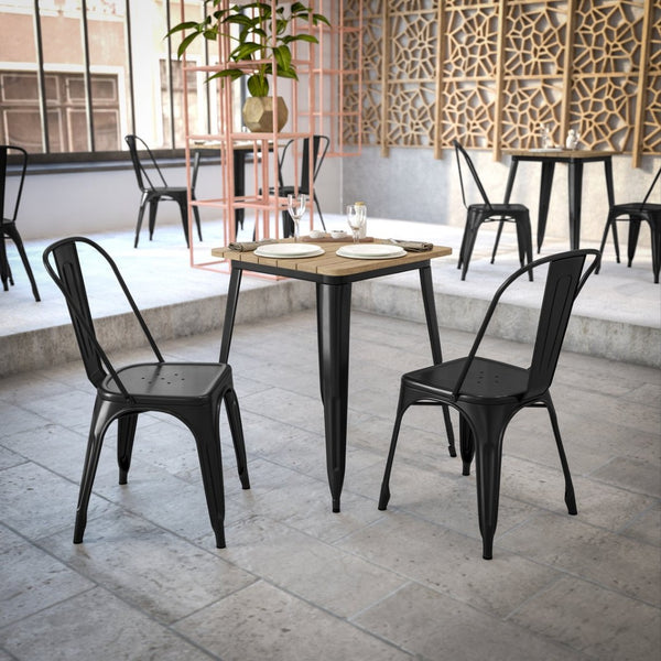 English Elm Declan Commercial-Grade Indoor/Outdoor Dining Table - Stylish, Durable, and Perfect for Small Spaces Brown Top/Black Frame 23.75" Square JJ-T14619-60-BRBK-GG