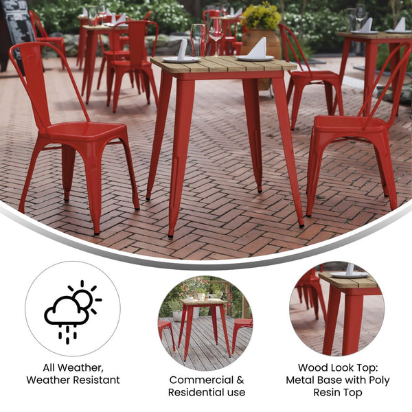 English Elm Declan Commercial-Grade Indoor/Outdoor Dining Table - Stylish, Durable, and Perfect for Small Spaces Brown Top/Red Frame 23.75" Square JJ-T14619-60-BRRD-GG