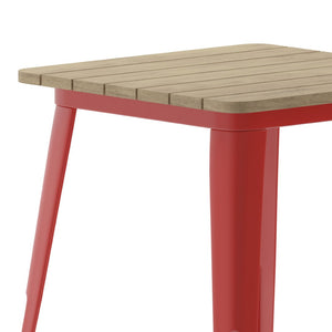 English Elm Declan Commercial-Grade Indoor/Outdoor Dining Table - Stylish, Durable, and Perfect for Small Spaces Brown Top/Red Frame 23.75" Square JJ-T14619-60-BRRD-GG