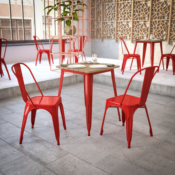 English Elm Declan Commercial-Grade Indoor/Outdoor Dining Table - Stylish, Durable, and Perfect for Small Spaces Brown Top/Red Frame 23.75" Square JJ-T14619-60-BRRD-GG