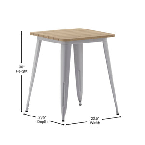 English Elm Declan Commercial-Grade Indoor/Outdoor Dining Table - Stylish, Durable, and Perfect for Small Spaces Brown Top/Silver Frame 23.75" Square JJ-T14619-60-BRSL-GG