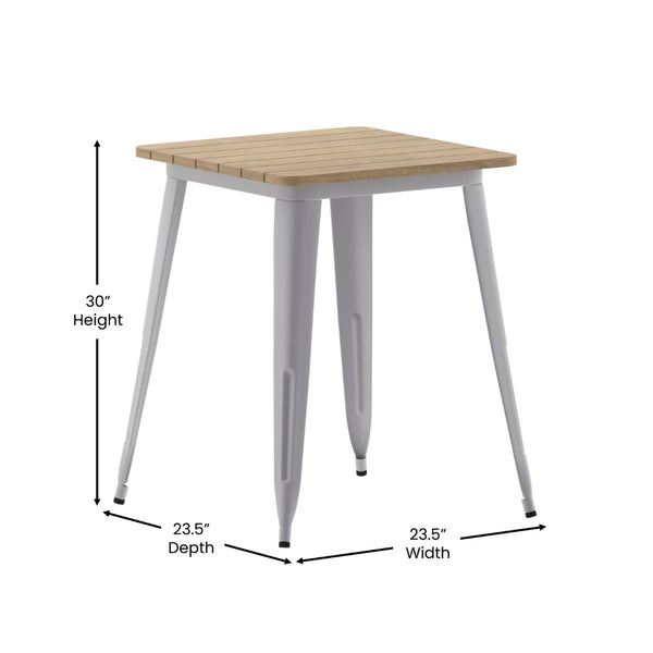 English Elm Declan Commercial-Grade Indoor/Outdoor Dining Table - Stylish, Durable, and Perfect for Small Spaces Brown Top/Silver Frame 23.75" Square JJ-T14619-60-BRSL-GG
