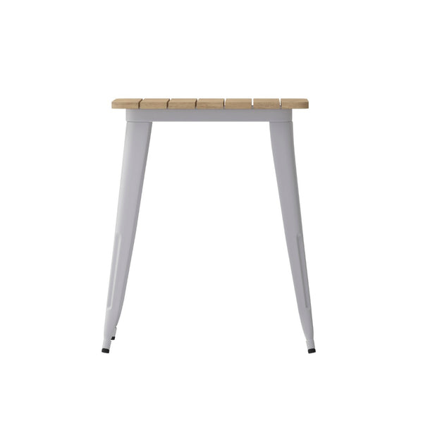 English Elm Declan Commercial-Grade Indoor/Outdoor Dining Table - Stylish, Durable, and Perfect for Small Spaces Brown Top/Silver Frame 23.75" Square JJ-T14619-60-BRSL-GG