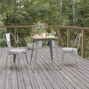 English Elm Declan Commercial-Grade Indoor/Outdoor Dining Table - Stylish, Durable, and Perfect for Small Spaces Brown Top/Silver Frame 23.75" Square JJ-T14619-60-BRSL-GG