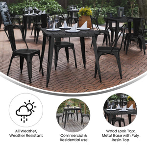 English Elm Declan Commercial-Grade Indoor/Outdoor Dining Table – Durable, Stylish, Easy to Clean, Versatile Design Black Top/Black Frame 31.5" Square JJ-T14619-80-BKBK-GG