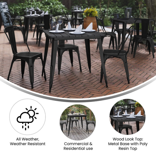 English Elm Declan Commercial-Grade Indoor/Outdoor Dining Table – Durable, Stylish, Easy to Clean, Versatile Design Black Top/Black Frame 31.5" Square JJ-T14619-80-BKBK-GG