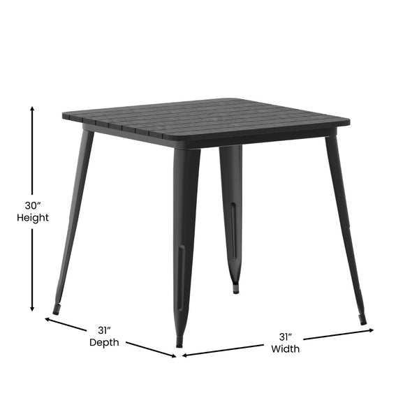 English Elm Declan Commercial-Grade Indoor/Outdoor Dining Table – Durable, Stylish, Easy to Clean, Versatile Design Black Top/Black Frame 31.5" Square JJ-T14619-80-BKBK-GG
