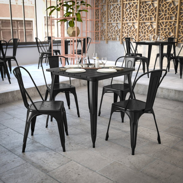 English Elm Declan Commercial-Grade Indoor/Outdoor Dining Table – Durable, Stylish, Easy to Clean, Versatile Design Black Top/Black Frame 31.5" Square JJ-T14619-80-BKBK-GG