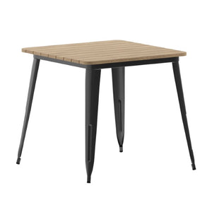 English Elm Declan Commercial-Grade Indoor/Outdoor Dining Table – Durable, Stylish, Easy to Clean, Versatile Design Brown Top/Black Frame 31.5" Square JJ-T14619-80-BRBK-GG