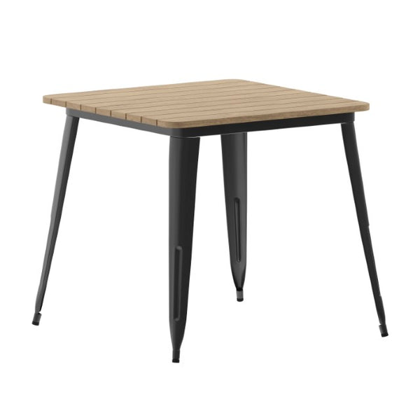 English Elm Declan Commercial-Grade Indoor/Outdoor Dining Table – Durable, Stylish, Easy to Clean, Versatile Design Brown Top/Black Frame 31.5" Square JJ-T14619-80-BRBK-GG