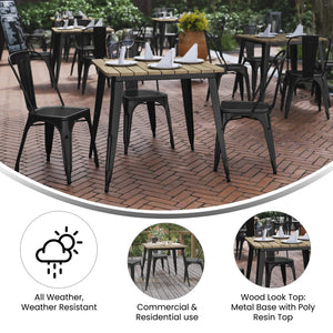English Elm Declan Commercial-Grade Indoor/Outdoor Dining Table – Durable, Stylish, Easy to Clean, Versatile Design Brown Top/Black Frame 31.5" Square JJ-T14619-80-BRBK-GG