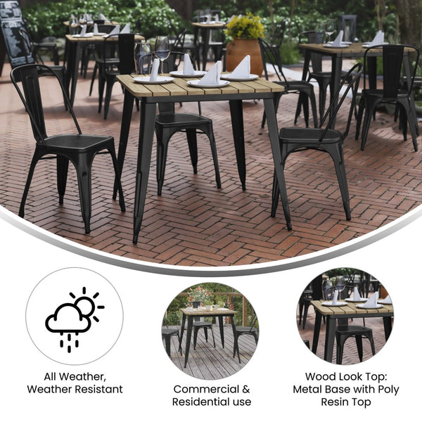 English Elm Declan Commercial-Grade Indoor/Outdoor Dining Table – Durable, Stylish, Easy to Clean, Versatile Design Brown Top/Black Frame 31.5" Square JJ-T14619-80-BRBK-GG